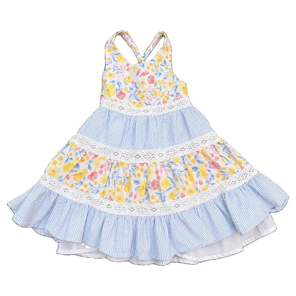 Tommy Bahama Girls 2T Floral Blue Layered Sundress Lace Ruffle